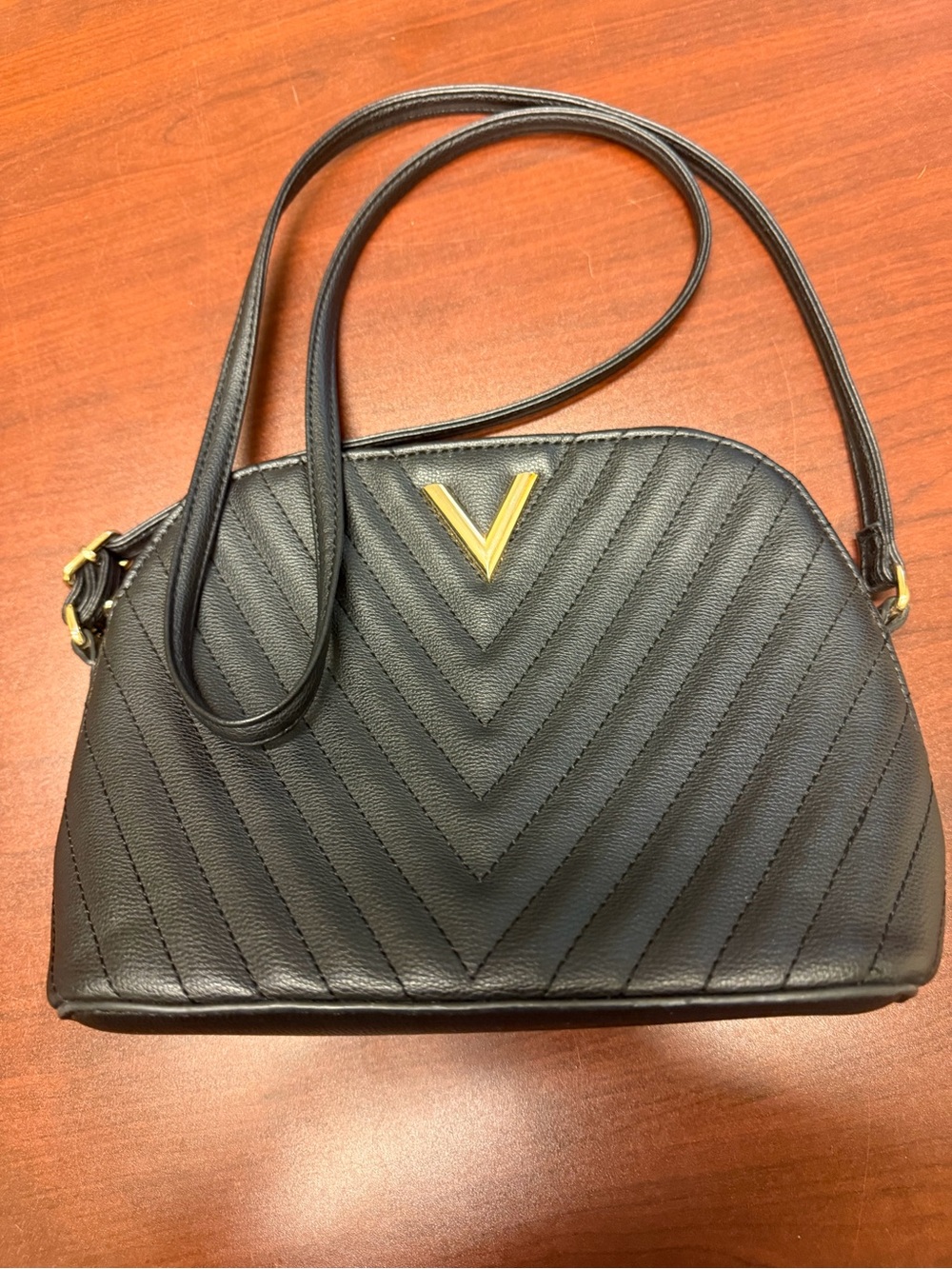 Victoria's Secret Black Quilted Chevron Shoulder Bag with Gold V